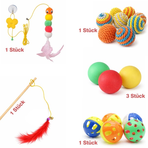 Katzenspielzeug Set 7-teilig Katzenangel Bälle Spielzeug Katzen Spielset