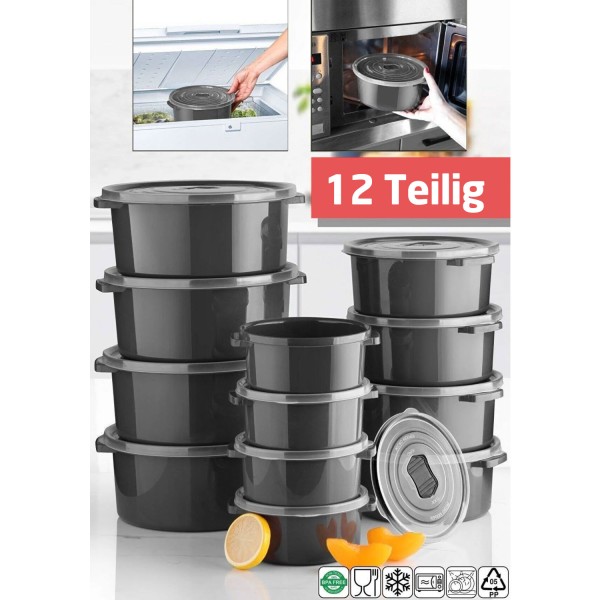 Mikrowellenbox 12-Stück Einfrierbox Frischhaltebox Küchenbox Luftdicht Anthrazit