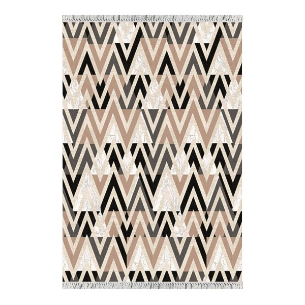 Teppich Nordic Chevron Beige Schwarz Teppichläufer Waschbar 30°C Läufer