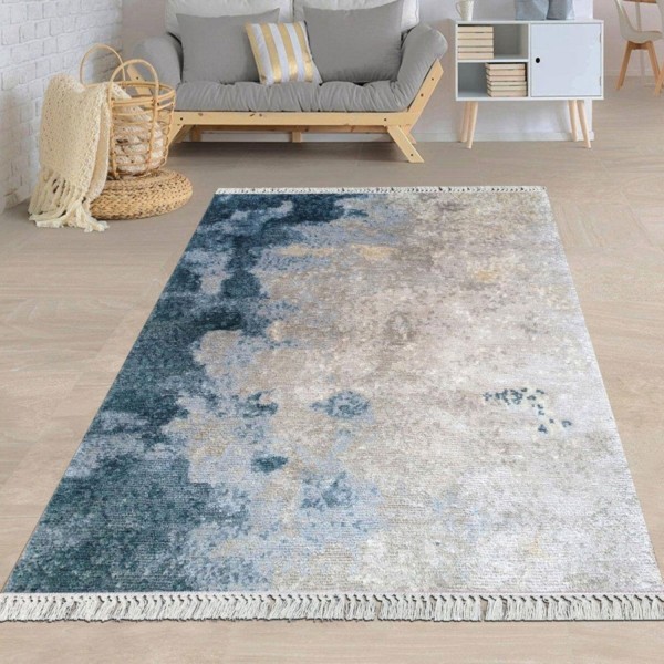 Waschbarer Teppich Mystic Blau 6mm Flach Teppichläufer Läufer Wohnzimmer Schlafzimmer