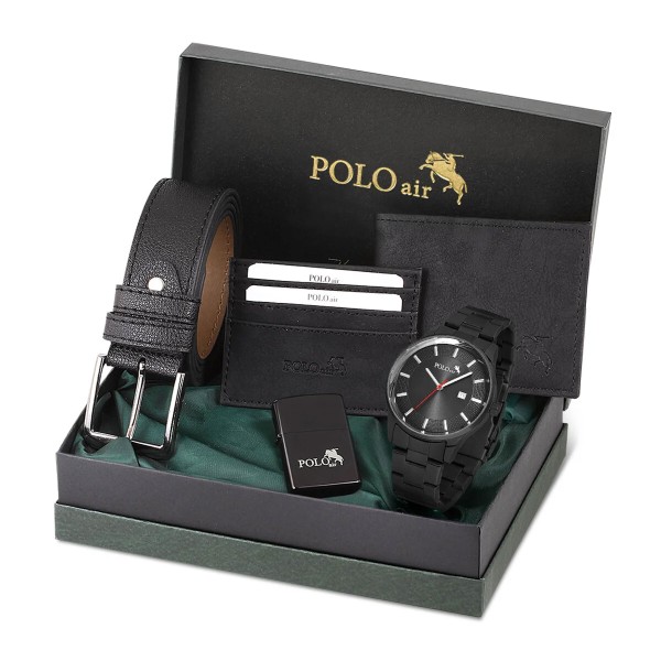 polo air Erkek Set Kombin Kemer Cüzdan Kartlık Çakmak Kol Saati Hediyelik