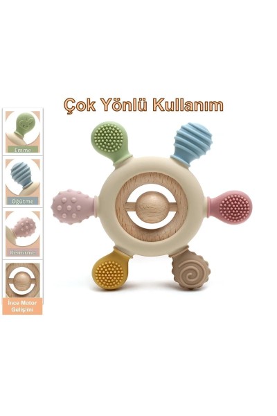 Tutobaby Baby-Beißring „Dümen“, beige – Silikon- & Holz-Ring, 0–24 Monate