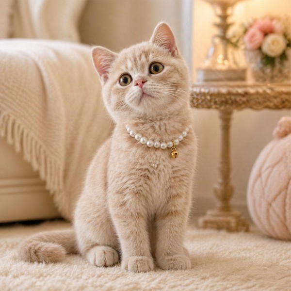 Perlen Katzenhalsband mit Glöckchen Katzentasma Schmuck Weiß mit Box