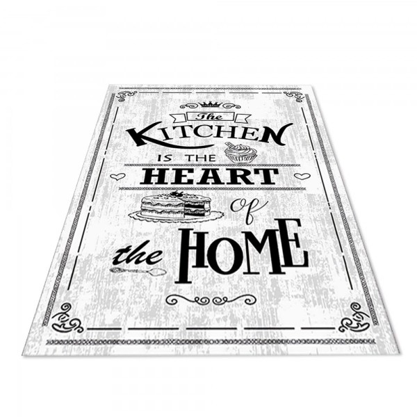 Jungengel Textilien Waschbarer Teppich Kitchen Heart Weiß Schwarz Küchenteppich Flach