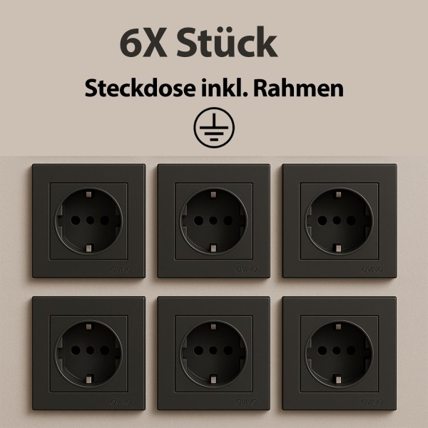 Wandsteckdose Rahmen 6x Stück Anthrazit Grau Steckdose Unterputz Schutzkontakt