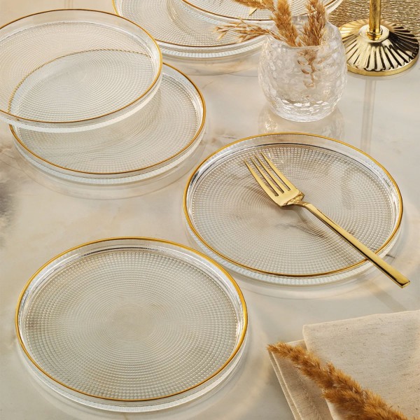 Fecra Loren 6'lı Pasta Tabağı Seti Gold Fileli 16 Cm