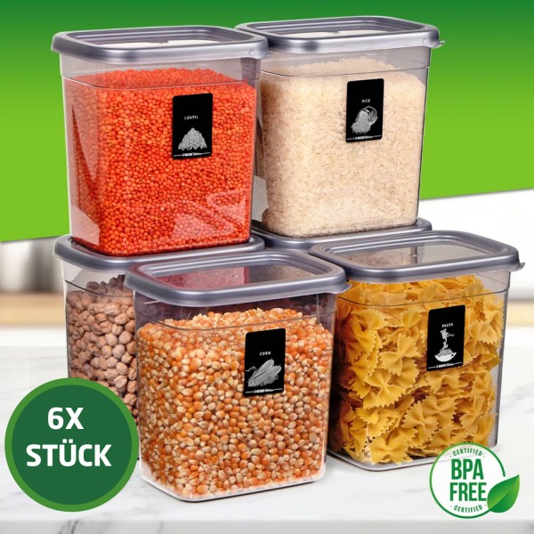 Vorratsdosen Set 6-Teilig 2 Liter Aufbwahrungsdosen Küchenboxen Lebensmittelboxen Set