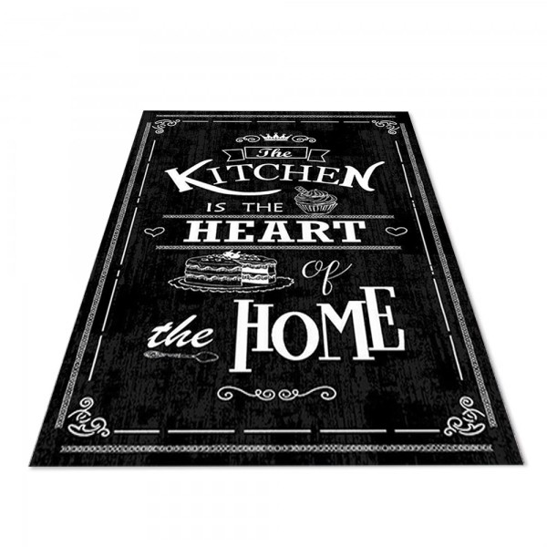 Jungengel Textilien Waschbarer Küchenteppich Kitchen Heart Schwarz Küche Teppich Läufer