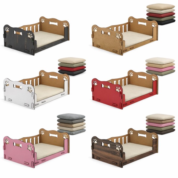 Hundebett aus MDF mit Kissen 52x32x20 cm – Stecksystem, Holzoptik, 10 Farben