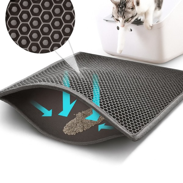 Katzenmatte für Katzenstreu Katzenteppich für Katzenklo 60x40 cm Grau Unterlage