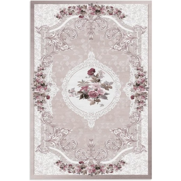 Luxuriöser Teppich mit Barock-Design und Rosenmotiv 8x Größen Waschbar