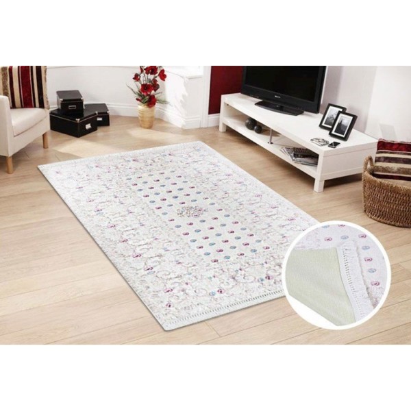 Dinarsu Waschbarer Teppich 1013-Cream 4mm 6x Größen Läufer Cream