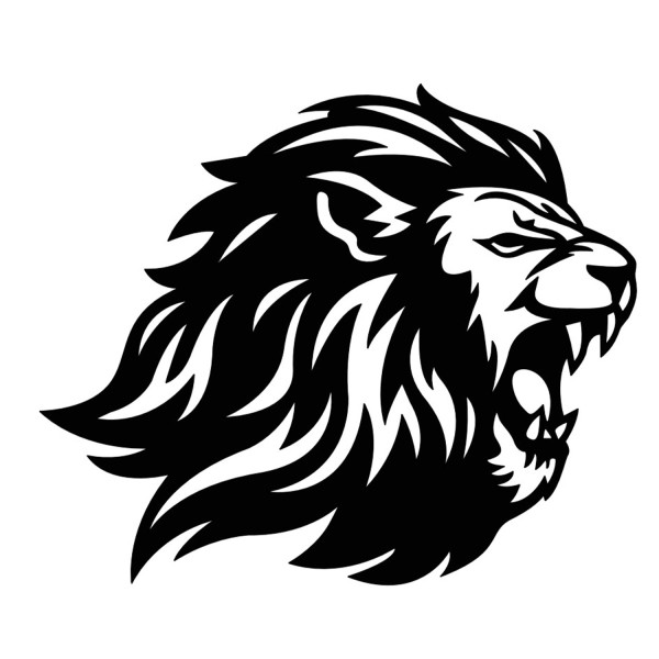 Moderne Wanddeko brüllender Löwe aus MDF Schwarz 45x35cm 3D Design