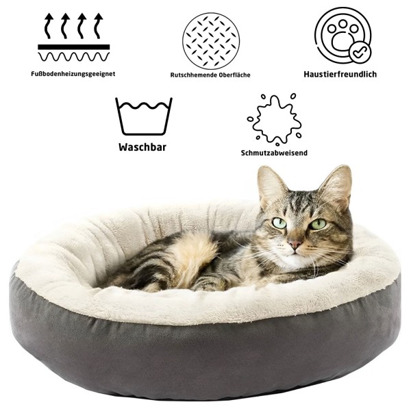 Katzenkissen Katzenbett 55cm in Grau & Rot Extra Soft Tierkissen Tierbett Plüsch