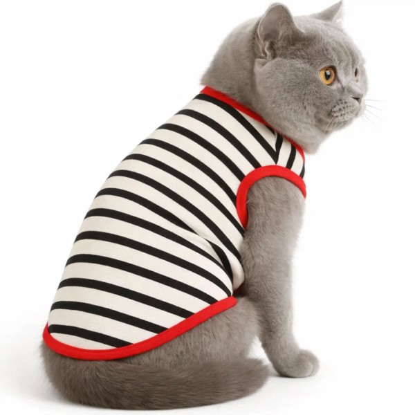 DUDAKTAN KALBE Kedi Kıyafeti Atleti - Çizgili Sevimli Tasarımlar )1kg 10 Kg) S-M Beden