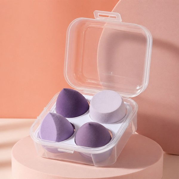 4er Make Up Schwamm Set Beauty Blender Kosmetikschwämme mit Box Lila