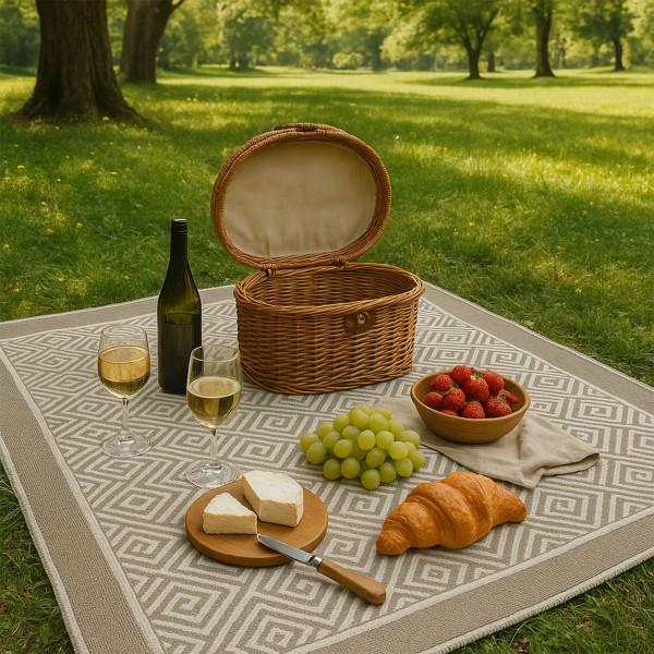 Kilim Outdoor Teppich Sand Labyrinth Design