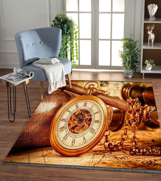 Jungengel Textilien Waschbarer Teppich Vintage Pocket Watch Läufer 12x Größen Flach