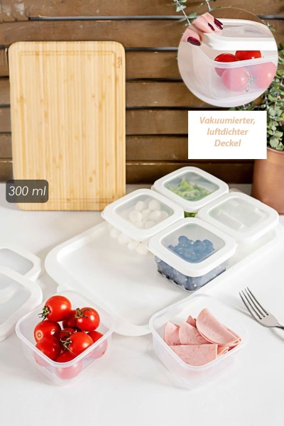 Porsima 6er-Set Frühstücksbehälter mit Vakuum-Silikondeckeln – 6×300 ml
