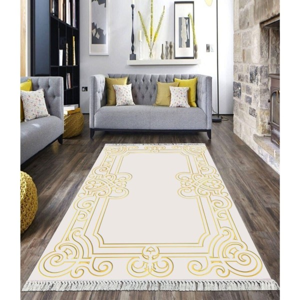 Teppich Gold Weiß Wohnzimmer 160x230cm Waschbar 30°C Teppichläufer Läufer NEU