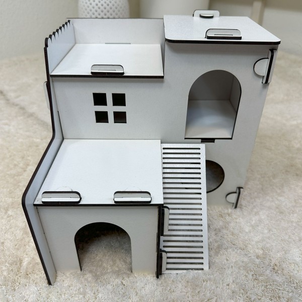 Hamsterhaus & Mäusehaus aus Holz, 2-stöckig mit Rampen & Höhlen