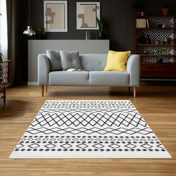 Teppich Nordic Chic Weiß Waschbar Flacher Teppichläufer Wohnzimmer Esszimmer Uni Läufer