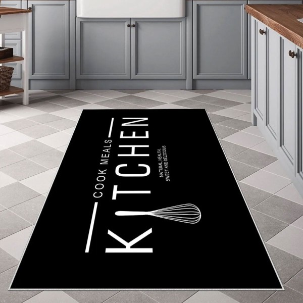 linazaitun Siyah Kithen Yazılı Yıkanabilir Kaymaz Taban Leke Tutmaz Modern Mutfak Halısı Ve Yolluk