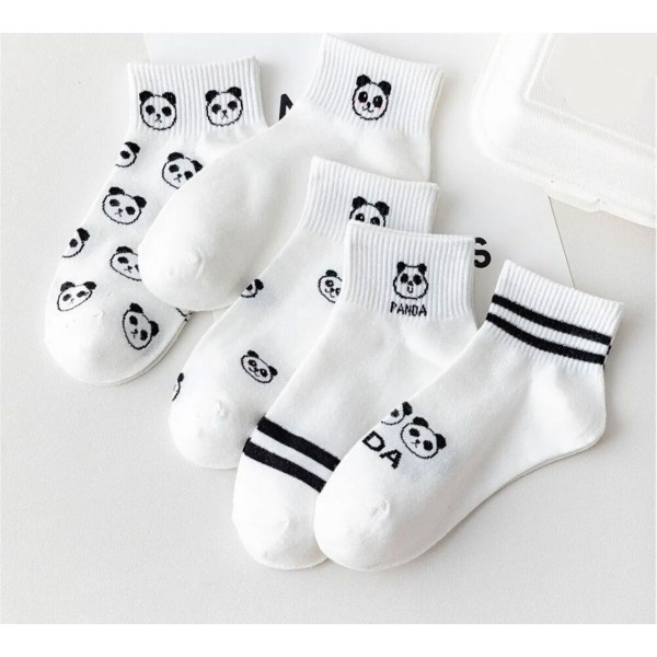 5‑teiliges Panda‑Design Unisex Socken‑Set (Schwarz‑Weiß, Größe 36‑40)