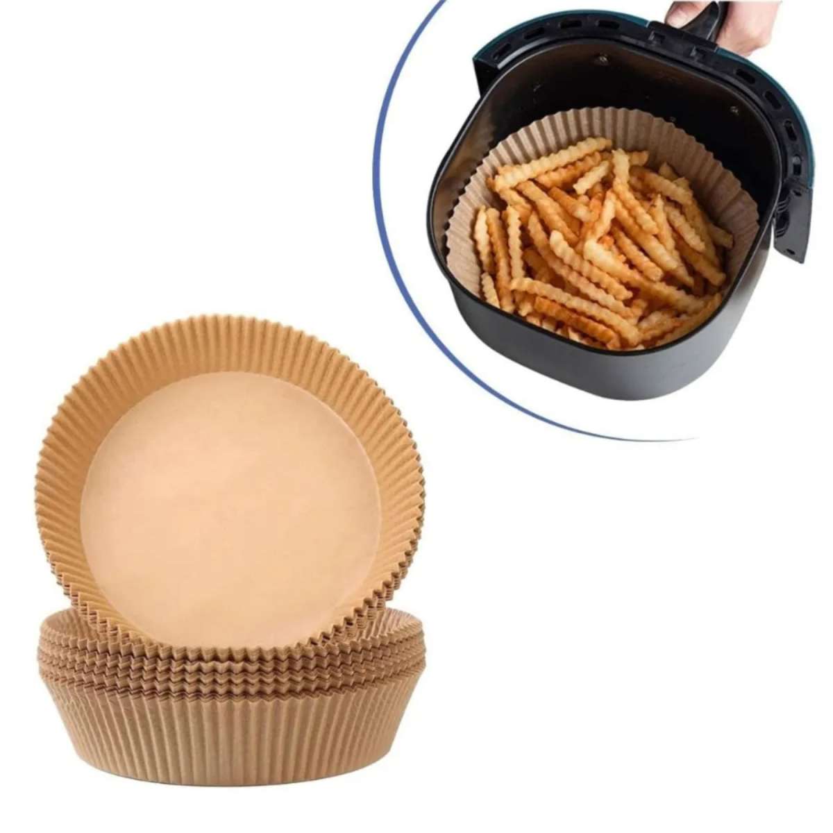 100 Blatt Airfryer Backpapier Rund, 26 Cm – Hitzebeständig Bis 250°C, Antihaftbeschichtet & Wiederverwendbar