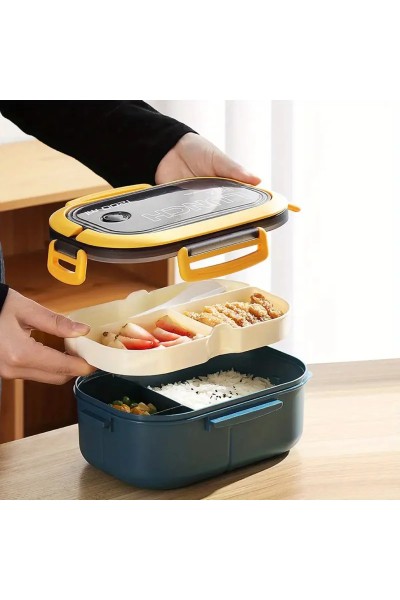 HediyeOfisi 2-stufige Lunchbox mit Besteckfach & Tragegriff – BPA-frei