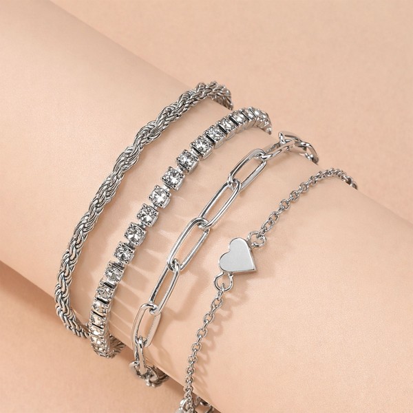 Damen Armband Set 4-teilig Silber – Herz Armbänder Set mit Geschenkbox