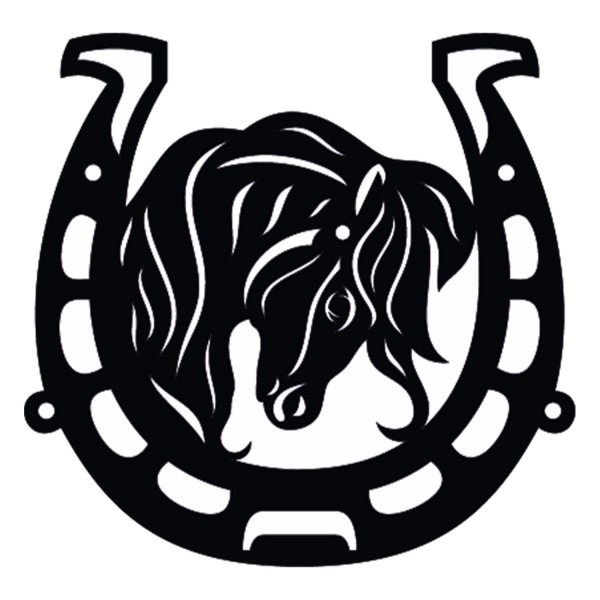 Wanddeko Pferd mit Hufeisen – Holz MDF 6 mm Schwarz