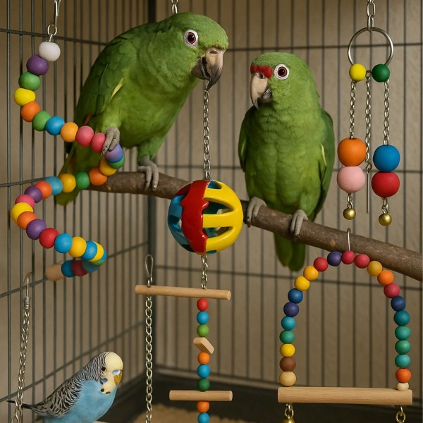 Vogelspielzeug Set 6-teilig für Wellensittiche & kleine Papageien Käfigspielzeug