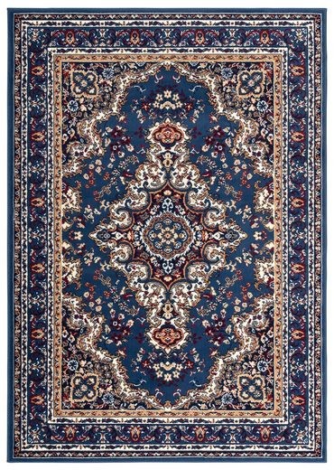 Orientteppich in Blau mit klassischem Medaillonmuster – Pflegeleicht & Elegant