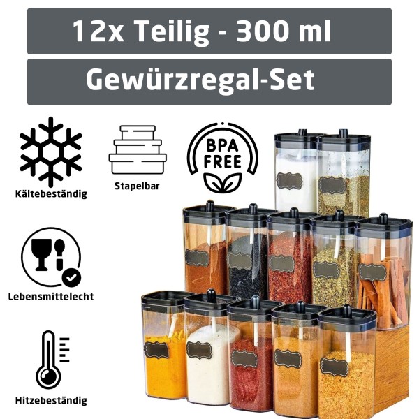 Gewürzdosenbehälter 12Teilig 300ml Gewürzbehälter Vorratsdosen Aufbwahrungsdosen