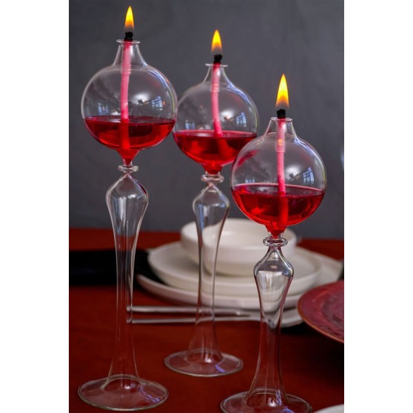 3er Set Glas Öllampen Kugel 24–30 cm mit Lampenöl & Docht