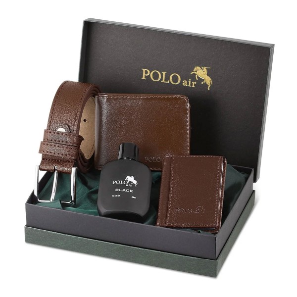 Polo Air Herren Geschenkset – Gürtel, Geldbörse, Kartenetui & Parfum 4-teilig Braun