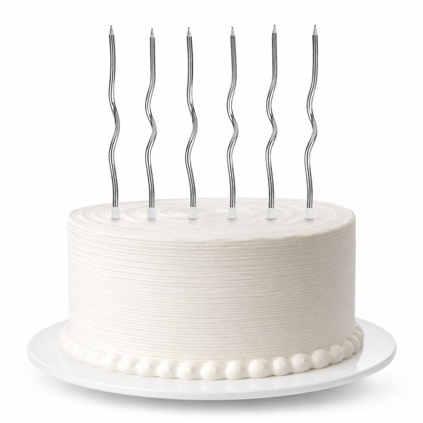 Bkmc 6 LI KIVRIMLI GÜMÜŞ MUM 16CM Pasta Mumu Spiral Kıvrık Mum