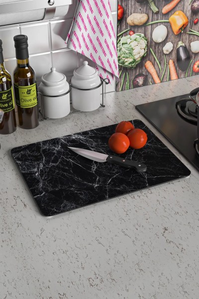 Decovetro Glas-Schneide- & Servierbrett – 30×40 cm mit schwarz-weiß Marmor-Design