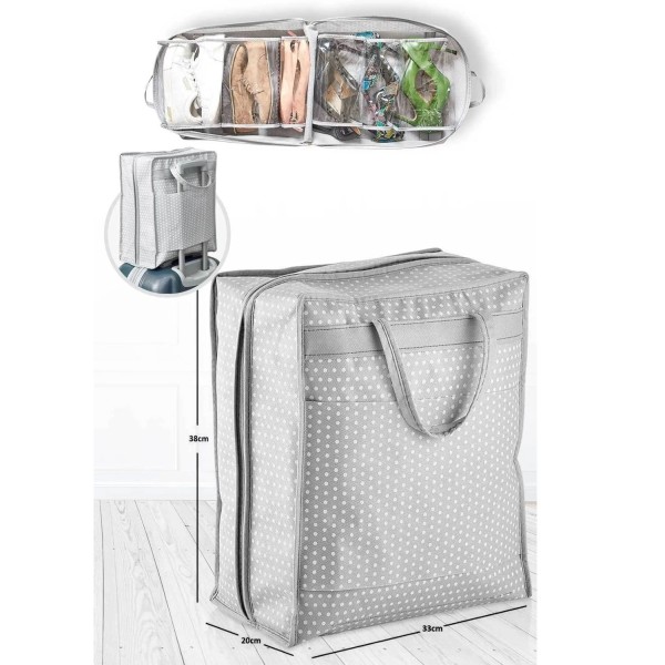 Serstil Schuh-Sack (Grau mit Punkten) – Schuhaufbewahrungstasche 35 × 22 × 40 cm