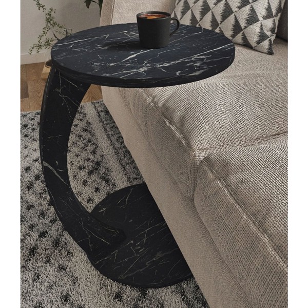 Moderner Marmor Beistelltisch mit Rollen Kaffeetisch Couchtisch Sofatisch Rund