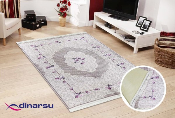 Dinarsu Waschbarer Teppich 1017-Lila 4mm 6x Größen Läufer Lila