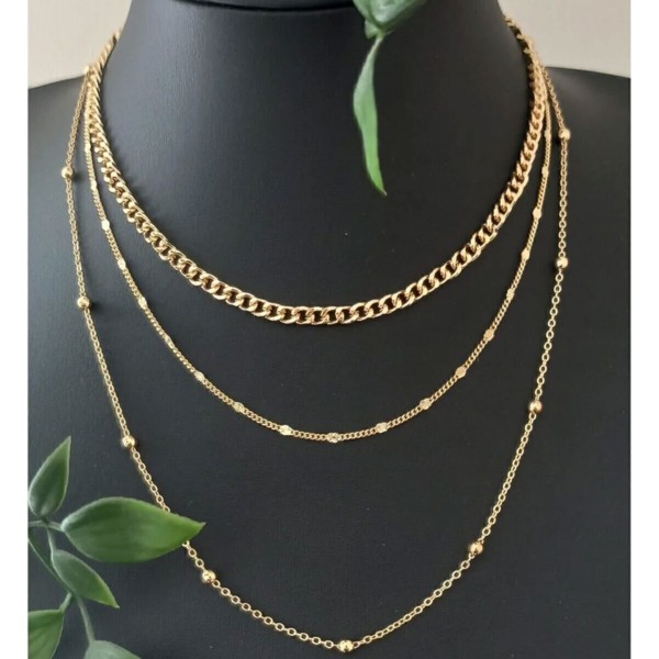 3er Layering Halsketten Set Damen Gold Kette Geschenkbox