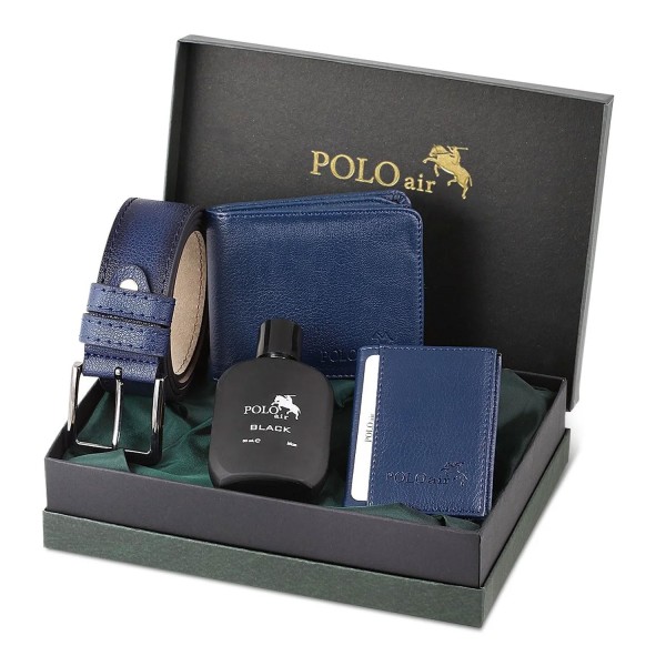 Polo Air Herren Geschenkset – Gürtel, Geldbörse, Kartenetui & Parfum 4-teilig Dunkelblau