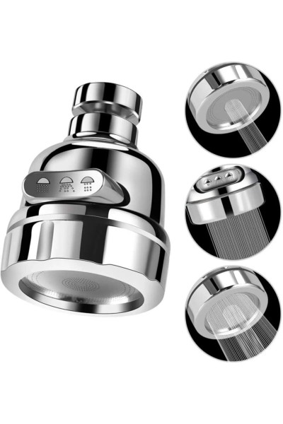 360° drehbarer Wasserhahn-Aufsatz – 3 Funktionen, Chrom, wassersparend