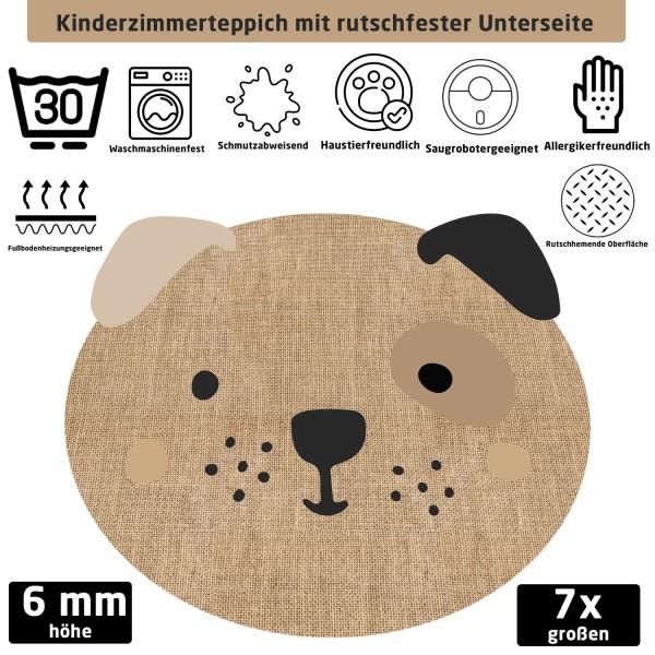 Teppich Katzenmuster mit Jutedesign Läufer Waschbarerteppich Tiermuster Kinder