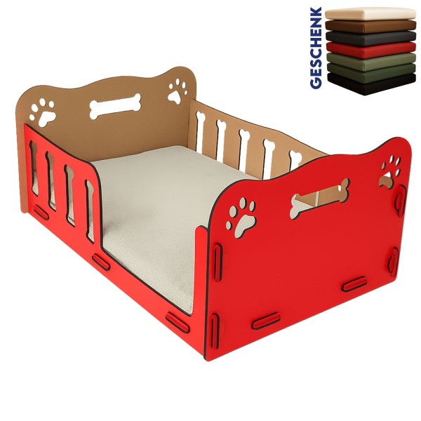 Hundebett aus MDF mit Kissen 52x32x20 cm – Stecksystem, Holzoptik, 10 Farben