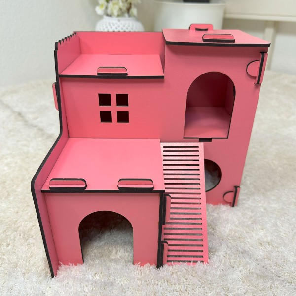 Hamsterhaus & Mäusehaus aus Holz, 2-stöckig mit Rampen & Höhlen