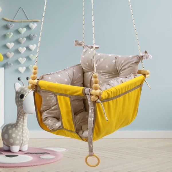 Jungengel Baby & Kinder Hängeschaukel aus Holz – gepolstert, 60 kg Tragkraft, Indoor/Outdoor