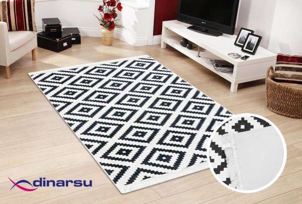 Dinarsu Waschbarer Teppich 1083-Black 4mm 6x Größen Läufer Schwarz
